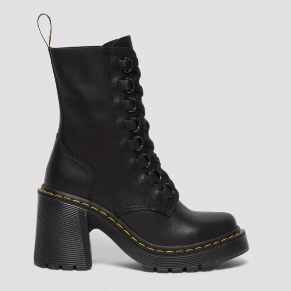 Like New Dr. Martens Chesney Leather Flared Heel Lace Up Boots - Women's 6 - Picture 3 of 7